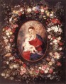 バロック様式のピーター・パウル・ルーベンスの花の花輪の中の聖母子